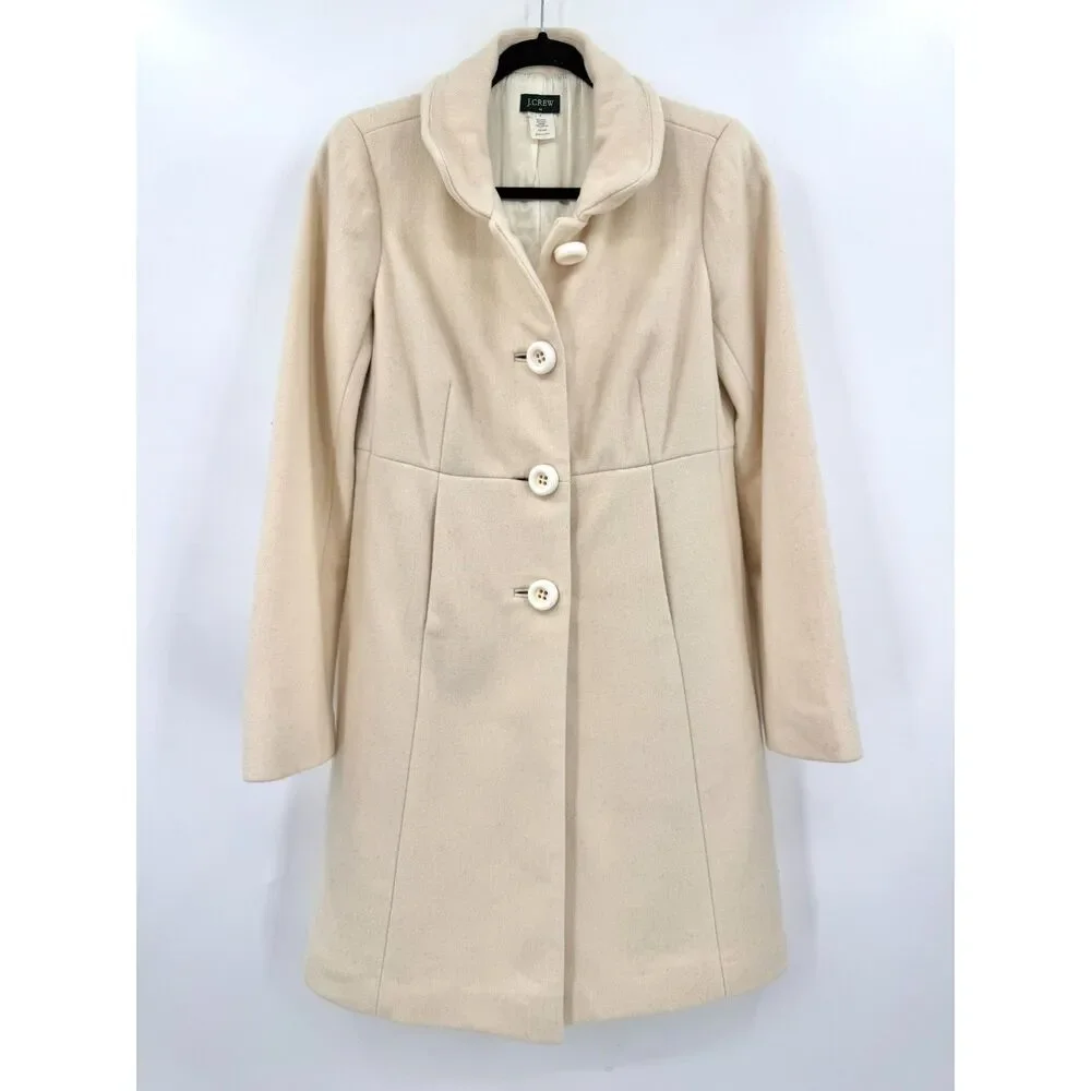 J. CREW Classic Long Cream Beige Wool Peacoat Size 4 - Picture 1 of 10